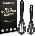 Eddeas Silicone Mini Whisk, Small whisks Non-Stick Tiny Whisks set of 2（5.5in & 7.5in）-Heat Resistant (450°F) Whisks, Balloon Egg Beater Perfect for Whisking, Beating, Mixing, Blending, Black