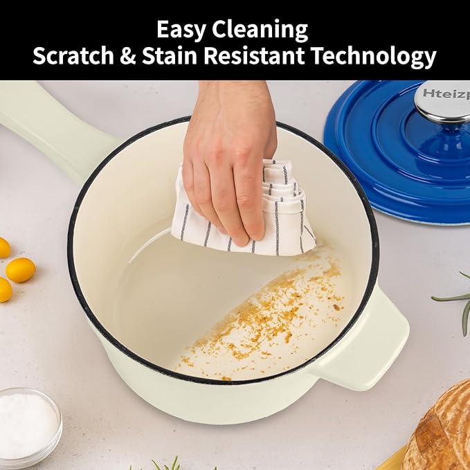 Enameled Cast Iron Sauce Pan with Lid, 1.7 Quart Saucepan with Lid, Small Dutch Oven Pot, Suitable for Small Portions of Soup, Sauces, Oatmeal, White