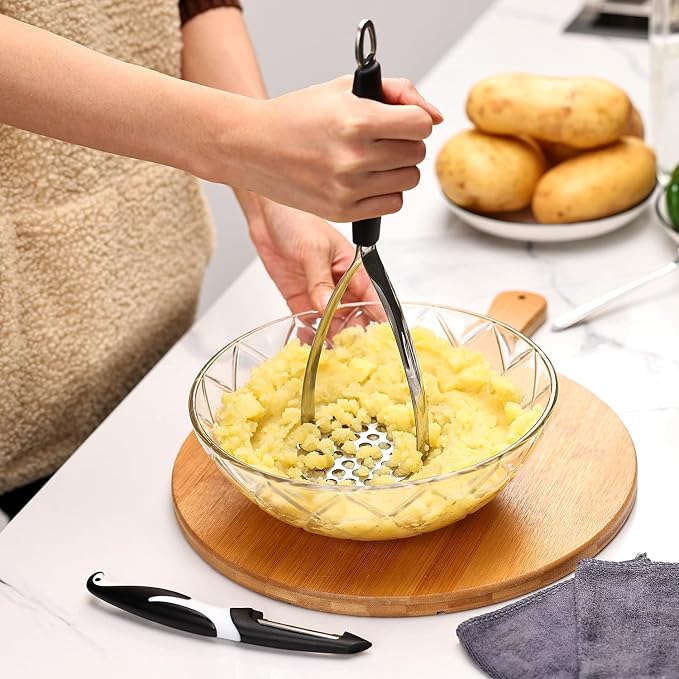 Joyoldelf Heavy Duty Stainless Steel Potato Masher with Potato Peelers, Masher Kitchen Tool & Food Masher/Potato Smasher with Silicone Handle, Perfect for Bean, Vegetable, Fruits, Avocado, Meat