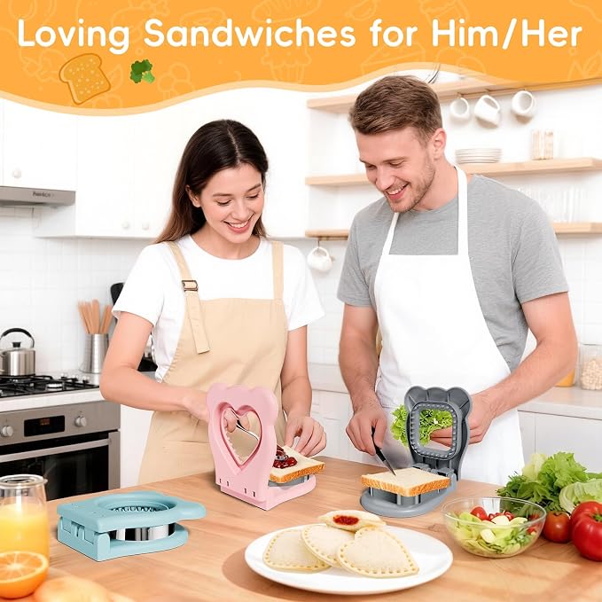 Sandwich Cutters for Kids Lunch, Breakfast Crustless Sandwich Maker | 3 Pack Sandwich Cutter and Sealer Cookie Cutter Bread Decruster Lunch Box Accessories for Kids Children Adult
