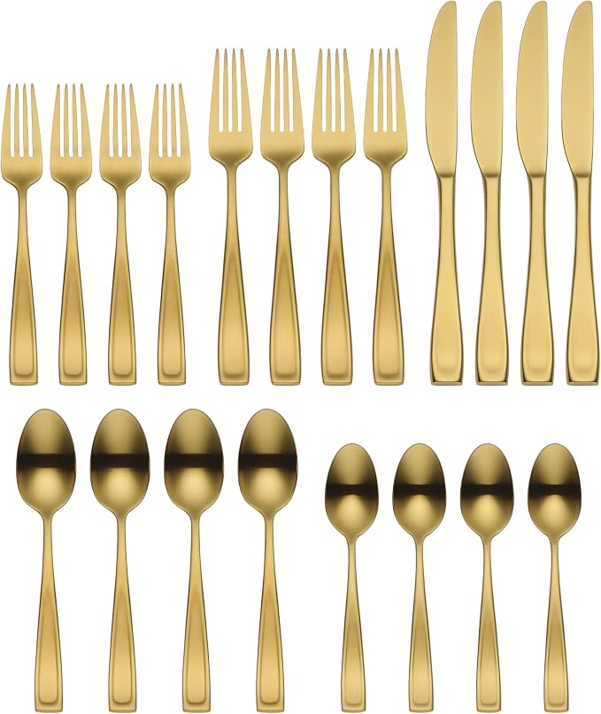 Oneida Moda Gold Satin 20-Piece 18/10 Silverware Set for 4, Flatware | satin finish, dishwasher safe | includes knives, forks, and spoons | heavy duty, cutlery set for kitchen and dining, utensils