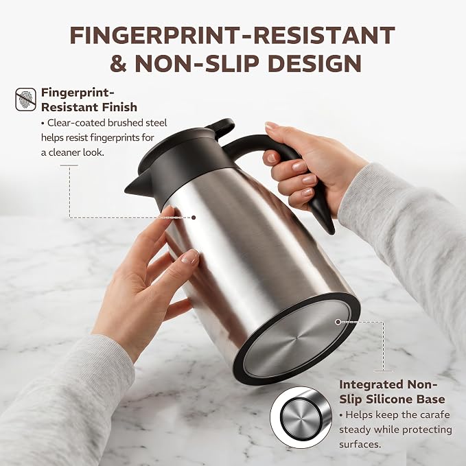 Thermal Coffee Carafe for Keeping Hot – 68OZ Insulated Camping Coffee Pot | 304 Stainless Steel Coffee Flask, Tea Pitcher for Hot Drinks Liquid Water, Insulated Beverage Dispenser for Parties