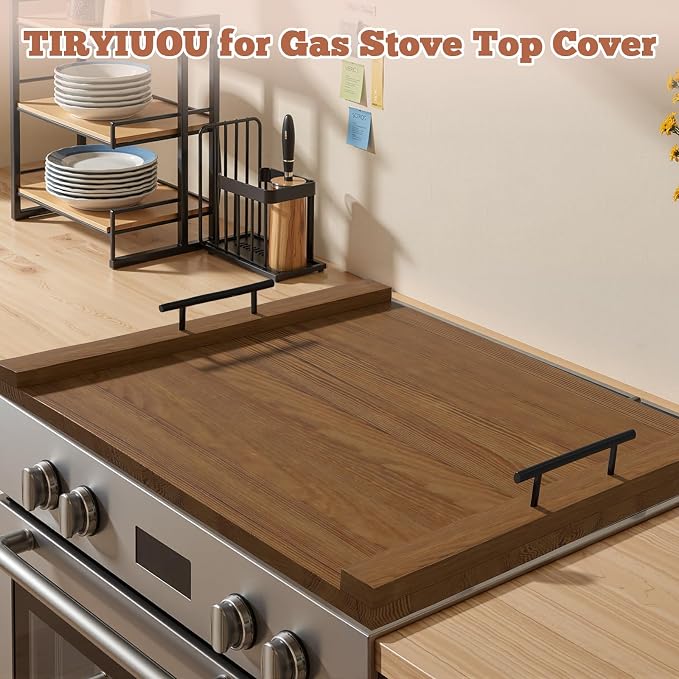 Gas Stove Top Cover: Wooden 30 * 22 inches Noodle Board Stovetop Covers with Handles, Wood Cutting Board for Kitchen Gas Stove and Electric Stove
