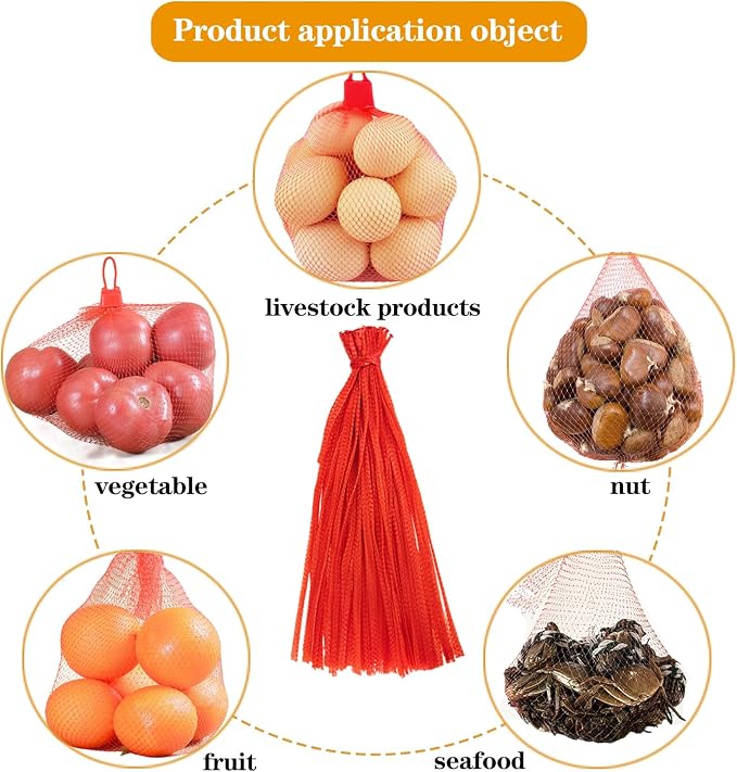Dupiulk Reusable Mesh Produce Bags, 20 Inch Seafood Boil Bags for Crab Clam Shrimp Cooking, Onion Potato Storage Vegetable Packaging Net Bag with Loop-style Closures (100Pcs-Red)