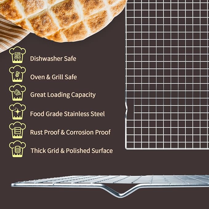 Cooling Rack for Cooking and Baking, 16" x 10" Wire Rack, Silver | Thick Wire Rack, Oven & Dishwasher Safe, for Roasting, Grilling, Drying, Fits Half Sheet Pan