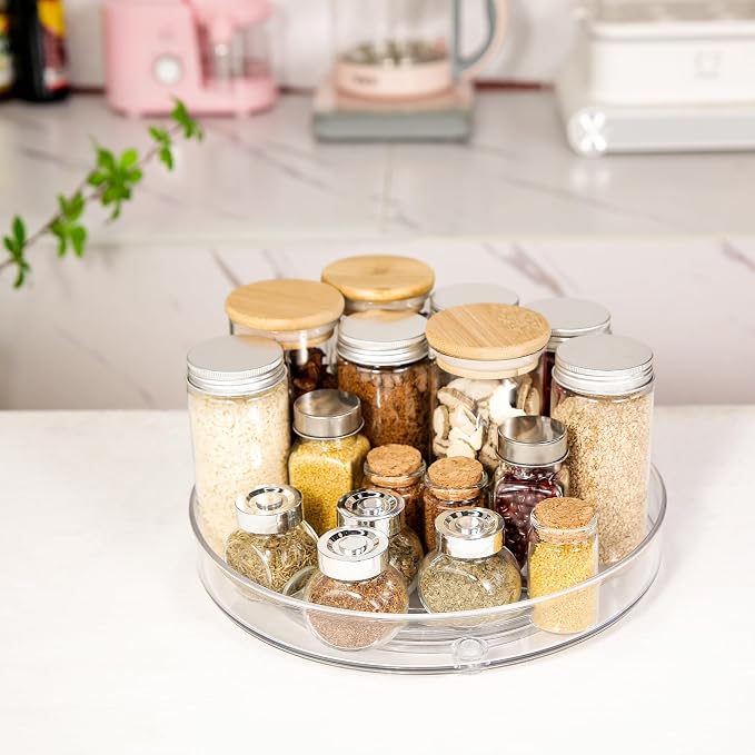 4 Pack Lazy Susan 9.2" Inch Turntable Organizer Pantry Organization and Storage Container Bins Spice Rack Cabinet Rotating Condiment for Pantry Kitchen Vanity Bathroom Jewelry Holder Clear | Pantry Organizers and Storage Container Bins Spice Rack Cabin...