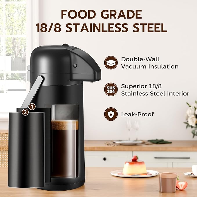 Coffee Carafe for Keeping Hot, 102OZ / 3L Airpot Coffee Dispenser with Pump | Large Thermal Coffee Urn for Hot Drinks Tea Liquid, Insulated Stainless Steel Hot Water Beverage Dispenser for Parties, Black