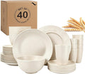 PYRMONT 40 PCS Dishes Set Wheat Straw Plates and Bowls Set Service for 8 Unbreakable & Lightweight Dinnerware Set Microwave & Dishwasher Safe for Apartment,Camping,Kitchen-Beige