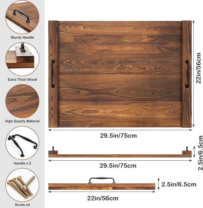 Noodle Board Stovetop Cover with Handles, Sink Wood Block Covers for Electric & Gas Stove, RV Stove Burner, Farmhouse Decorative Wooden Tray for Kitchen
