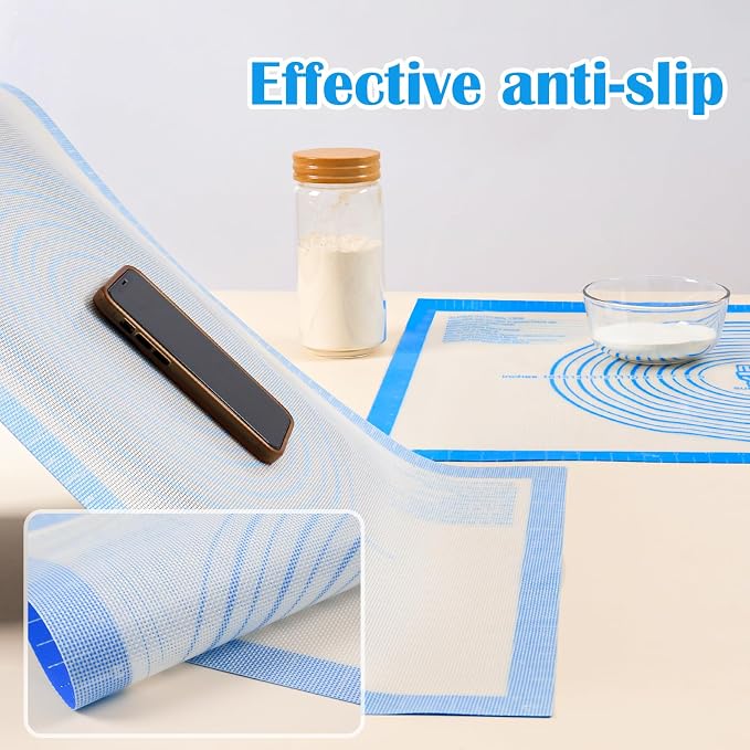 Nonstick Silicone Pastry Baking Mat Large Measurements 16x24'' for Dough | Silicone Baking Mat Counter Mat Dough Rolling Mat/Pie Crust Mat Sourdough Bread Supplies By Folksy Super Kitchen(16×24 Blue)