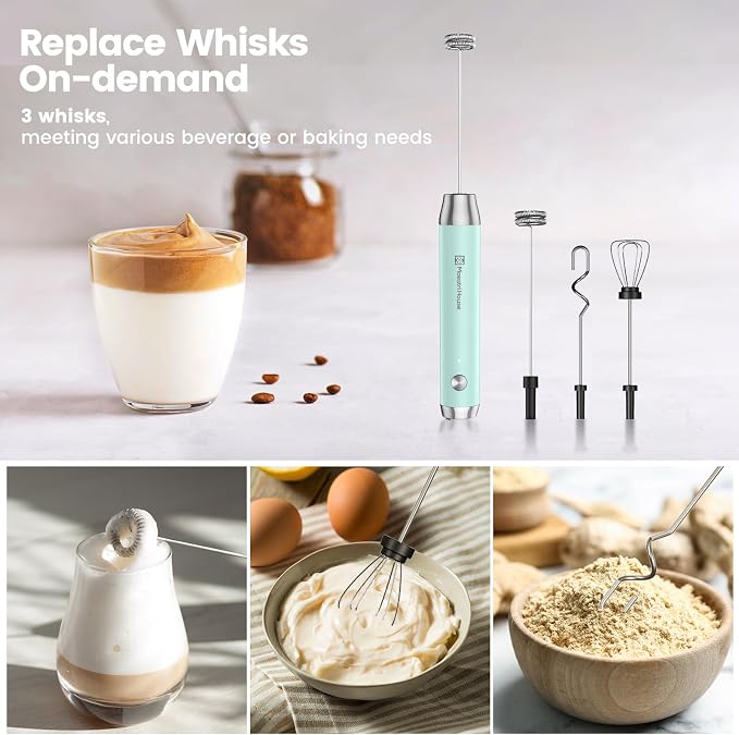Maestri House Rechargeable Milk Frother,Stand & 3 Detachable Whisks | Lunafro Plus 8000RPM Turbo Motor, 1200mAh lithium battery, Handheld Milk Frother for, Cappuccino, Matcha & Protein Powder