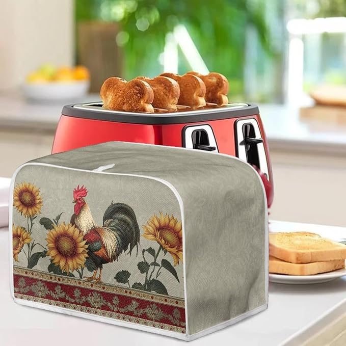 Chicken Sunflower Pattern Toaster Cover 2 Slice Dustproof Toaster Bread Maker Cover Small Kitchen Appliance Fingerprint Protection Kitchen Decor