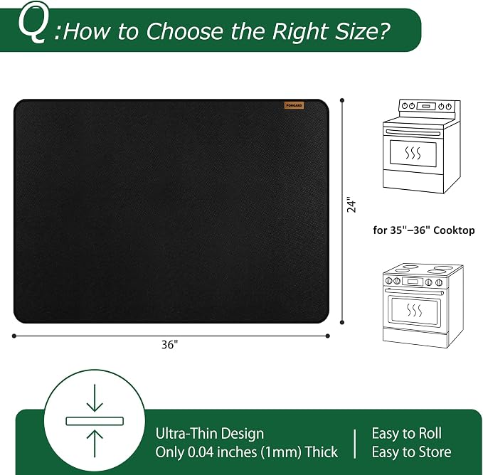 Large Fireproof Stove Top Covers for Electric Stove, Waterproof & Heat Resistant Mat for Glass Top, Stovetop Protector, Anti-Scratch, 36x24 Black