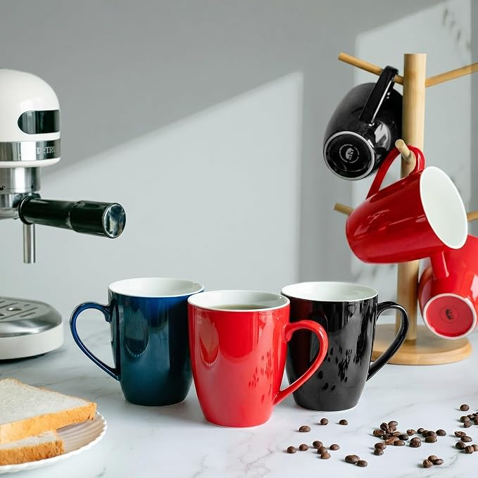 BTaT- Porcelain Coffee Mugs Set, 16 Ounces, 4 Pack, Red Ceramic Coffee Mugs with Handle, Restaurant Cups for Mocha, Tea, Cappuccino, Cocoa, Cereal, Mug Gift Set, Dishwasher and Microwave Safe