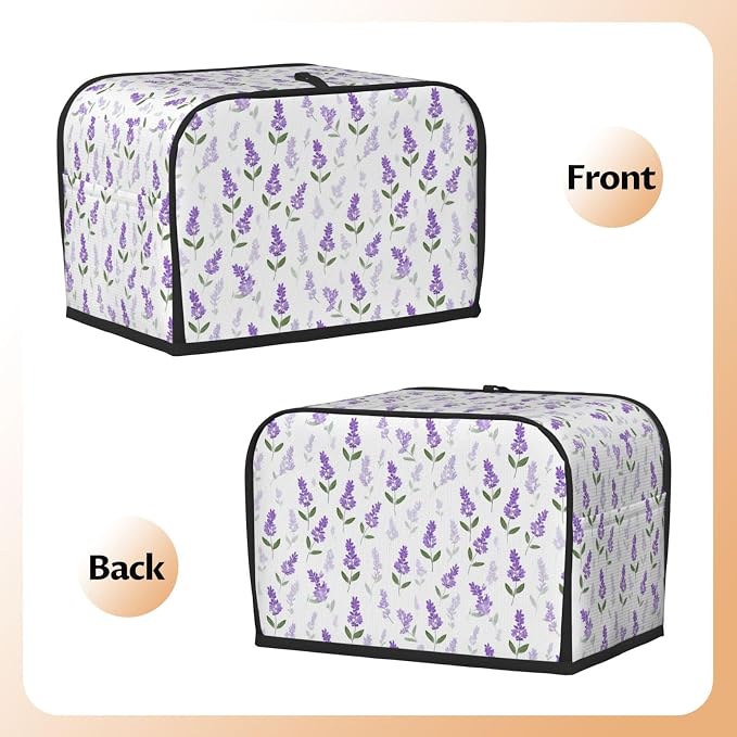 2 Slice Toaster Cover Lavender Flower Pattern Dust Proof Washable Kitchen Appliance Cover with Pocket, Oxford Fabric Countertop Toaster Protector for Standard Toasters Small Appliances