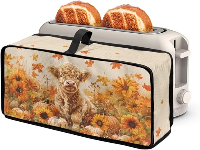 ZDCUSTOM Toaster Cover 2 Slice Fall Dustproof Toaster Cover Fits Most Long Toasters, Small Kitchen Appliance, Bread Maker Protector, Sunflower Leaf Cow