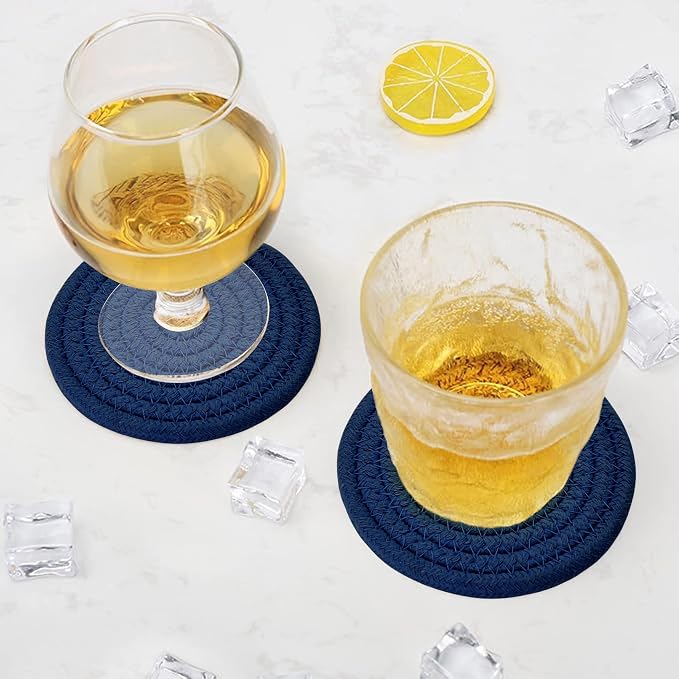 ABenkle Drink Coasters with Holder Set of 10, Cotton Woven Absorbent Coasters for Drinks, Minimalist Home Decor Coaster Set for Wooden Tabletop Protection Table, 4.3 inches