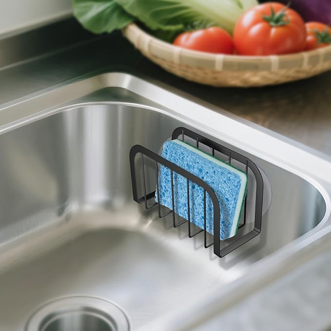 Sponge Holder for Kitchen Sink,Kitchen Sink Caddy with Sponge Holder-Black