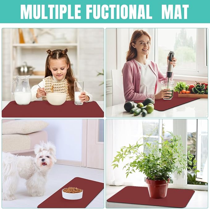 Coffee Mat Super Absorbent Dish Drying Mat Coffee Bar Mat 17"x 30", Red | Match with Coffee Machine Accessories Large Drying Mats for Kitchen Counter