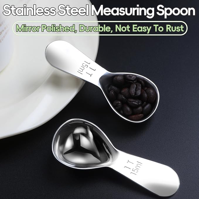 Coffee Scoop 2 Tablespoon Measuring Spoons for Ground Coffee30ML18/8(2Pcs). | (304)Sturdy Short Handle 2 Tbsp Metal Stainless Steel Coffee Spoon,Coffee Measuring Scoop Fit into Airscape Coffee Canisters.