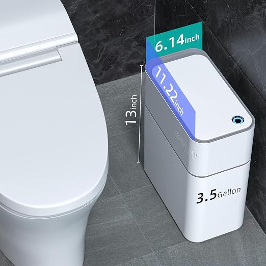 MOPALL Bathroom Trash Can with Lid Automatic Bagging Motion Sensor 3.5gal | Automatic Adsorption Bag, Touchless, Compact, Odor Seal Garbage Can for Bathroom, Bedroom, Living Room, Home, Office, Kitchen