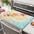 HOMETITUTE Summer Stove Top Covers for Electric Stove 28x20 Inches Heat Resistant Glass Cooktop Protector Pad Coastal Seashell Beach Decorative Stovetop Cover for Kitchen Coffee Bar Decor
