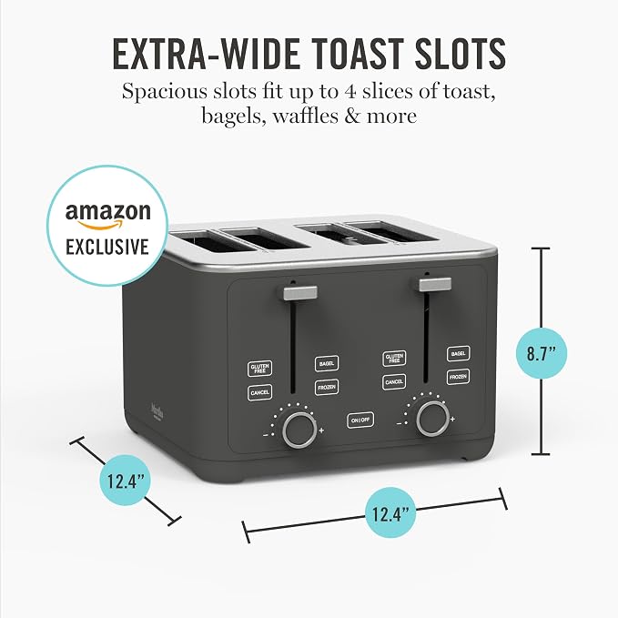 Martha Stewart 4-Slice Toaster, 3 Presets & 10 Shade Settings, Caviar Gray