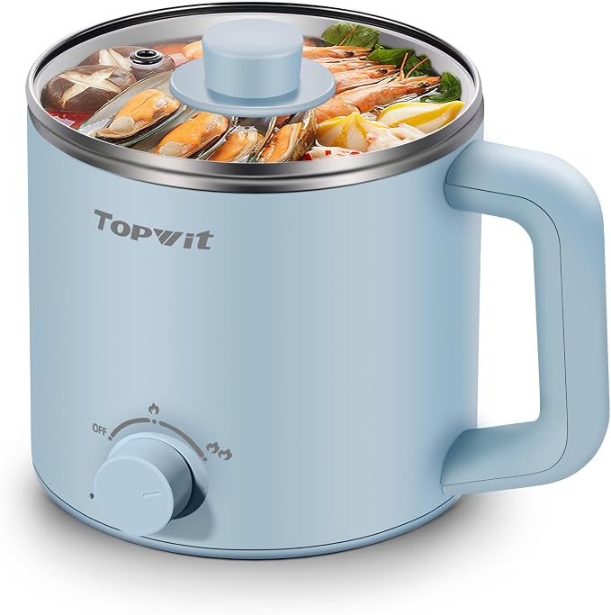Topwit 1.6L Electric Pot, Ramen Cooker with 304 Stainless Steel Material | Dual Power Setting, Cooking for Hot Pot, Pasta, Oatmeal, Soup & Egg, Overheat & Boil-Dry Protection, for Dorm & Office