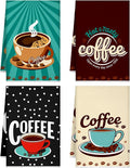4 Pcs Coffe Kitchen Towels, Retro Coffee Cup Hand Tea Towels Gift | Fast Drying Dishcloth Housewarming Gift for Cooking Kitchen Bathroom Home Party Coffee Bar Decor