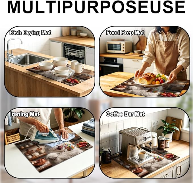 Funny Cat Stove Top Cover for Electric Stove, 28x20 In Glass Mat | Heat-resistant non-slip mat holds hot cookware; cooktop protector, dish drying; cute kitten cupcake cat lover kitchen decor