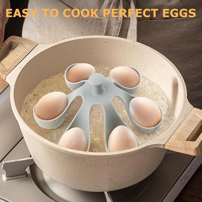 Silicone Egg Boiler Rack Freestanding Egg Boiler Eggs Cooker Hard Boiled Eggs Boilers Eg g Molds for Cooking Holds 6 Eg g Poached (COLOR:grey)
