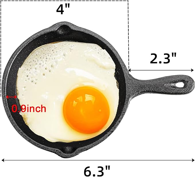 Hiceeden 4 Pack Mini Cast Iron Skillet, 4" Small Frying Pans with Double Drip-Spouts for Stove, Oven, Grill Safe, Indoor and Outdoor Use, Non-stick