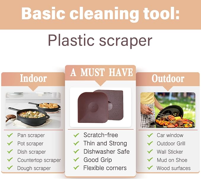 4.5" Cast Iron Scrubber+Pan Scraper, Cast Iron Pan Pot Skillet Cleaner | 316 Chain Mail Scrubber Cast Iron Cleaner Scrubber Kit, Skillet Carbon Steel Pan Wok Dutch Oven Cleaning,316 Chain Scrubber