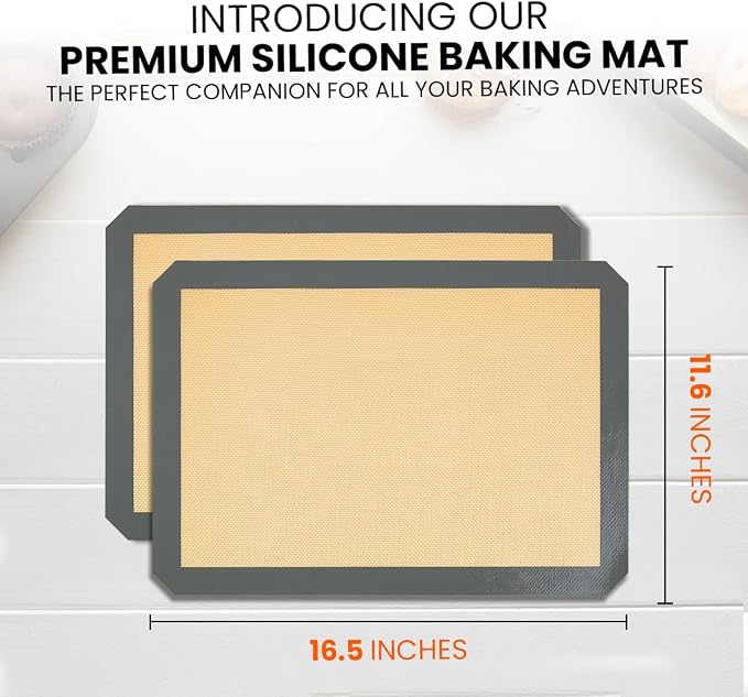 Silicone Baking Mat 2 Pack, Half Sheet 16.5 x 11.6, Non-Stick Liner for Oven | Reusable Baking Sheet Liner for Bread, Dough, Macaron, Cookie Cooking Liners For Kitchen Counter & Bakery Supplies