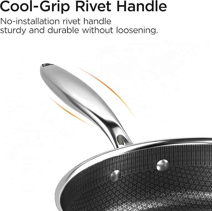 COOKER KING 3.6Qt Hybrid Sauté Pan w/Lid, Nonstick Deep Skillet for Frying | Non-Toxic Coating, Dishwasher & Oven Safe, Induction Ready, Stay-Cool Handle, 3-Ply Stainless Steel Clad for Fast Heat
