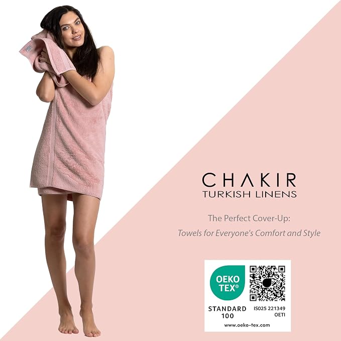 Chakir Turkish Linens 4 Piece Bath Towel Set, 100% Cotton Luxury Turkish Towels for Bathroom, Soft Absorbent Bath Towels, 27 x 54 Inches, Pink