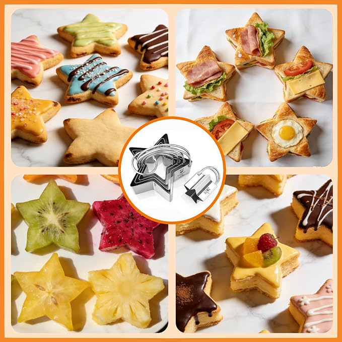 Star Cookie Cutters (5 Pieces/Set), Biscuit Cutter Set with Handle | Professional Baking Dough Cutter Tools for Cakes, Sandwiches, Donuts, Dumplings