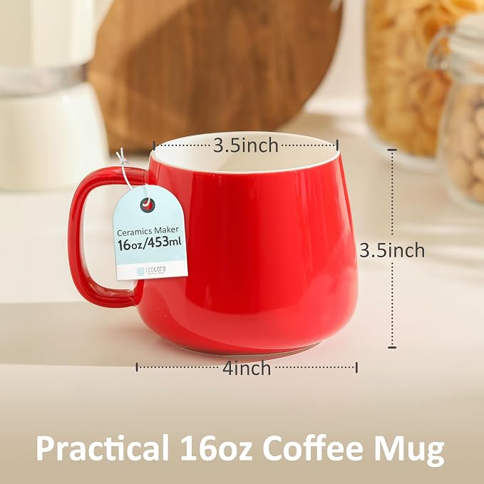 Teocera 16oz Ceramic Coffee Mugs Set of 4 – Stackable Latte Cups, Microwave, Dishwasher & Oven Safe – Ideal for Coffee, Cappuccino, Hot Chocolate, Housewarming Gifts, Red