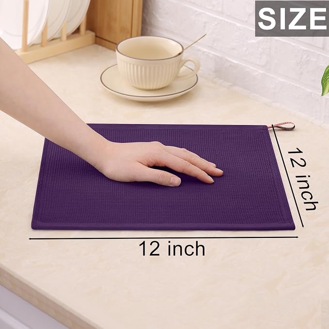Homaxy 100% Cotton Waffle Weave Dish Cloths, 6 Pack, Eggplant | Soft and Absorbent Dish Towels, 12 x 12 Inches Quick Dry Dish Rags
