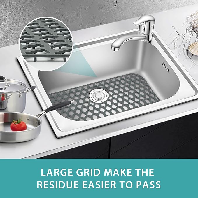 Silicone Kitchen Sink Protectors Mats - 12" 13" 14" 16" 18" 19" 21" 22" 24" 25" 26" 28" 30", Heat Resistant, Machine-wash (26”x14”, Rear Drain)