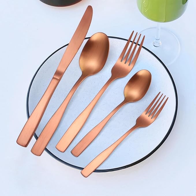 Rose Gold Silverware Matte Stainless Steel Flatware Utensils Set Service for 6 Modern Cutlery Eating Utensils include Forks Spoons Knives for Kitchen Home Restuarant