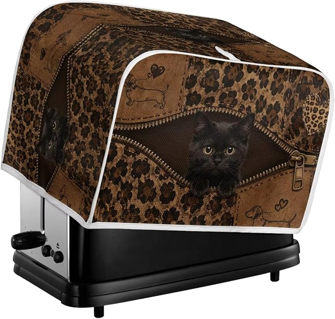 Black Cat Print Bread Machine Cover 2 Slice Leopard Print Toaster Oven Dust Covers Anti Fingerprint Protective Cover for Kitchen