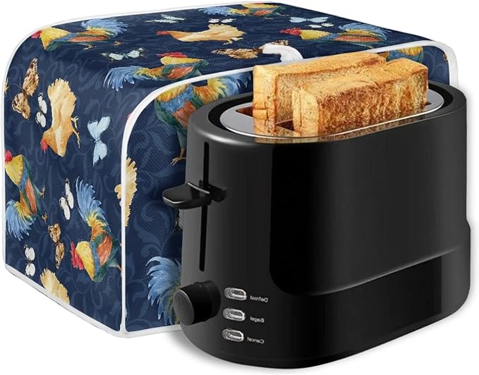 Butterfly Rooster 2 Slice Toaster Cover - Chicken Print Bread Maker Cover - Dust and Fingerprint Protection, Machine Washable