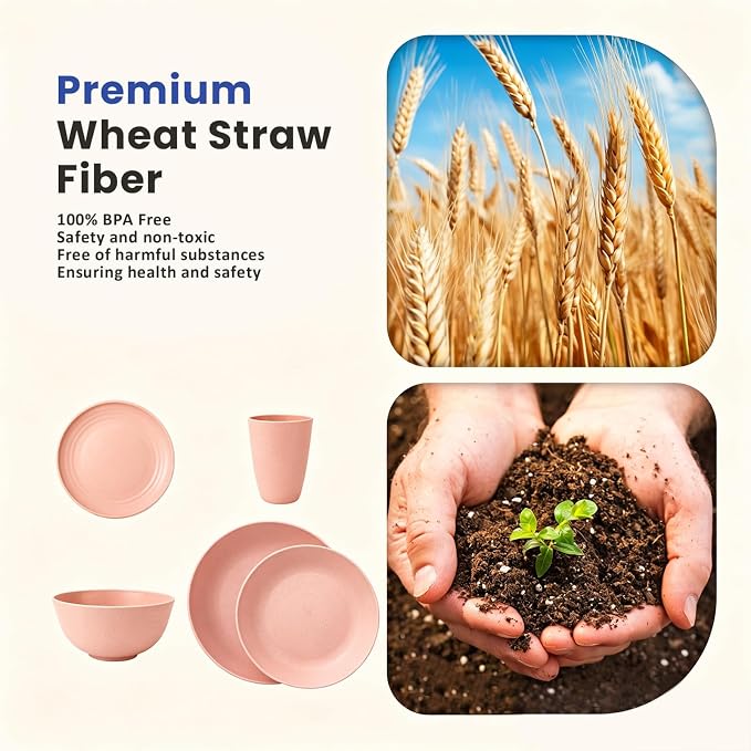 Unbreakable 40 PCS Wheat Straw Dinnerware Sets Service for 8 Pink | Microwave & Dishwasher Safe For Party, Camping, RV