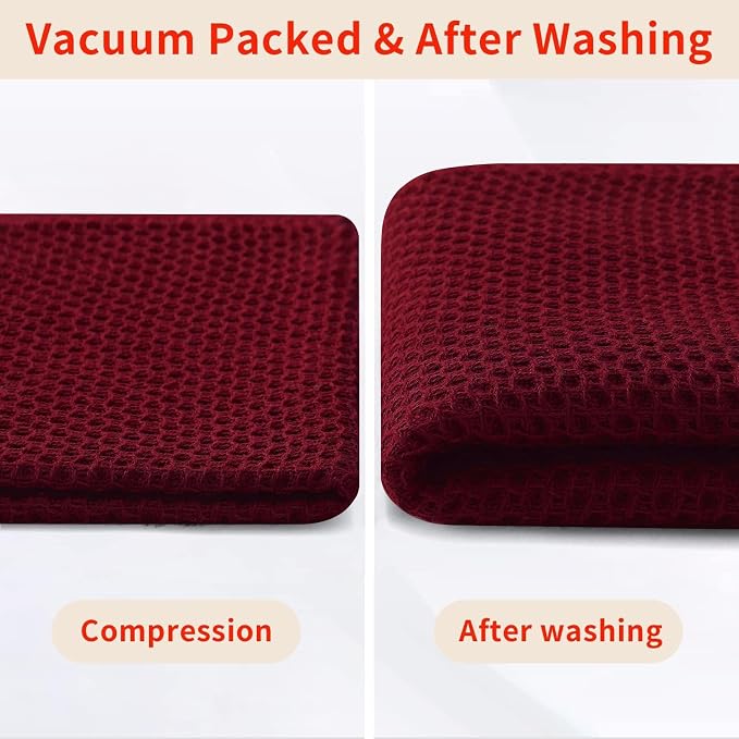 Homaxy 100% Cotton Waffle Weave Kitchen Dish Towels 12-Pack, Burgundy | 13 x 28 Inches, Ultra Soft Absorbent Dish Towels, Quick Drying Cleaning Towels