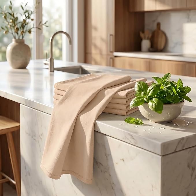 Urban Villa Kitchen Towels Cotton Dish Towels 20”x30” (Set of 6) Beige