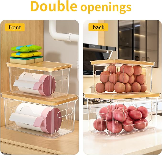 2 Pack Trash Bag Holder with Bamboo Lid, Stackable Garbage Bag Dispenser Under Sink, Storage Organizer for Kitchen, Laundry, Pantry