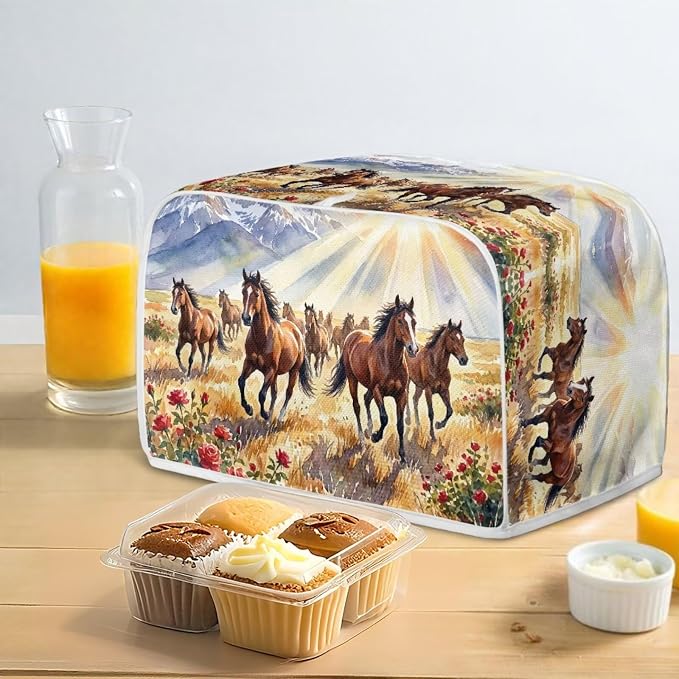 4 Slice Toaster Cover Horse Mountain Print Bread Maker Machine Covers Washable Microwave Oven Cover for Kitchen