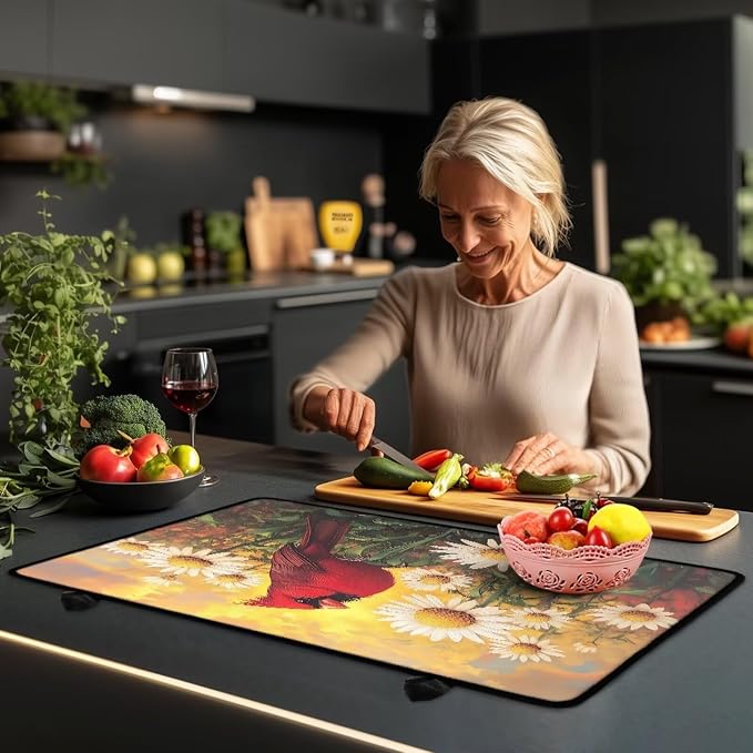 Cardinal Daisy Sunset Print Stove Top Covers Waterproof Electric Stove Cover Mat 29.18 x 20.96 inch Glass Cooktop Protector Large Coffee Machine Mat for Flat RV Range