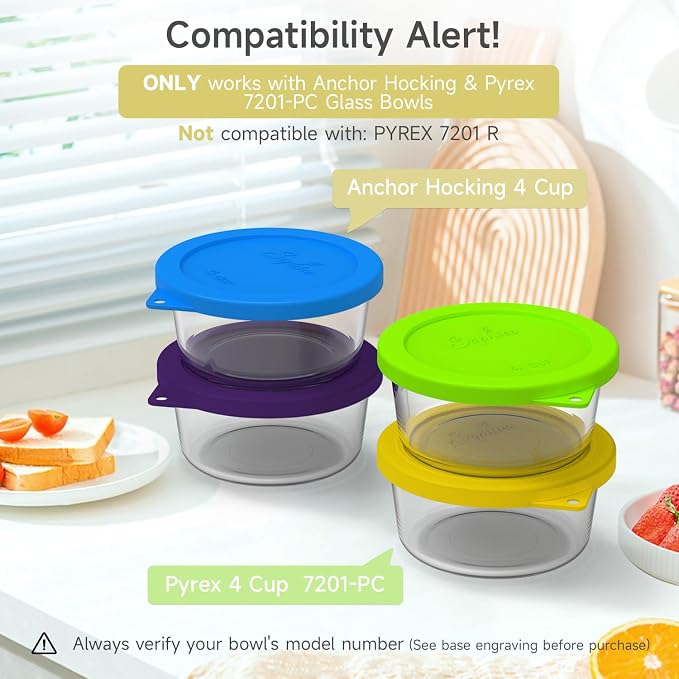 SOPHICO 4 Cup Silicone Lids Replacement for Pyrex & Anchor Hocking 7201-PC | Food Grade Silicone, Leakproof、Airtight Lids, Dishwasher Microwave Safe